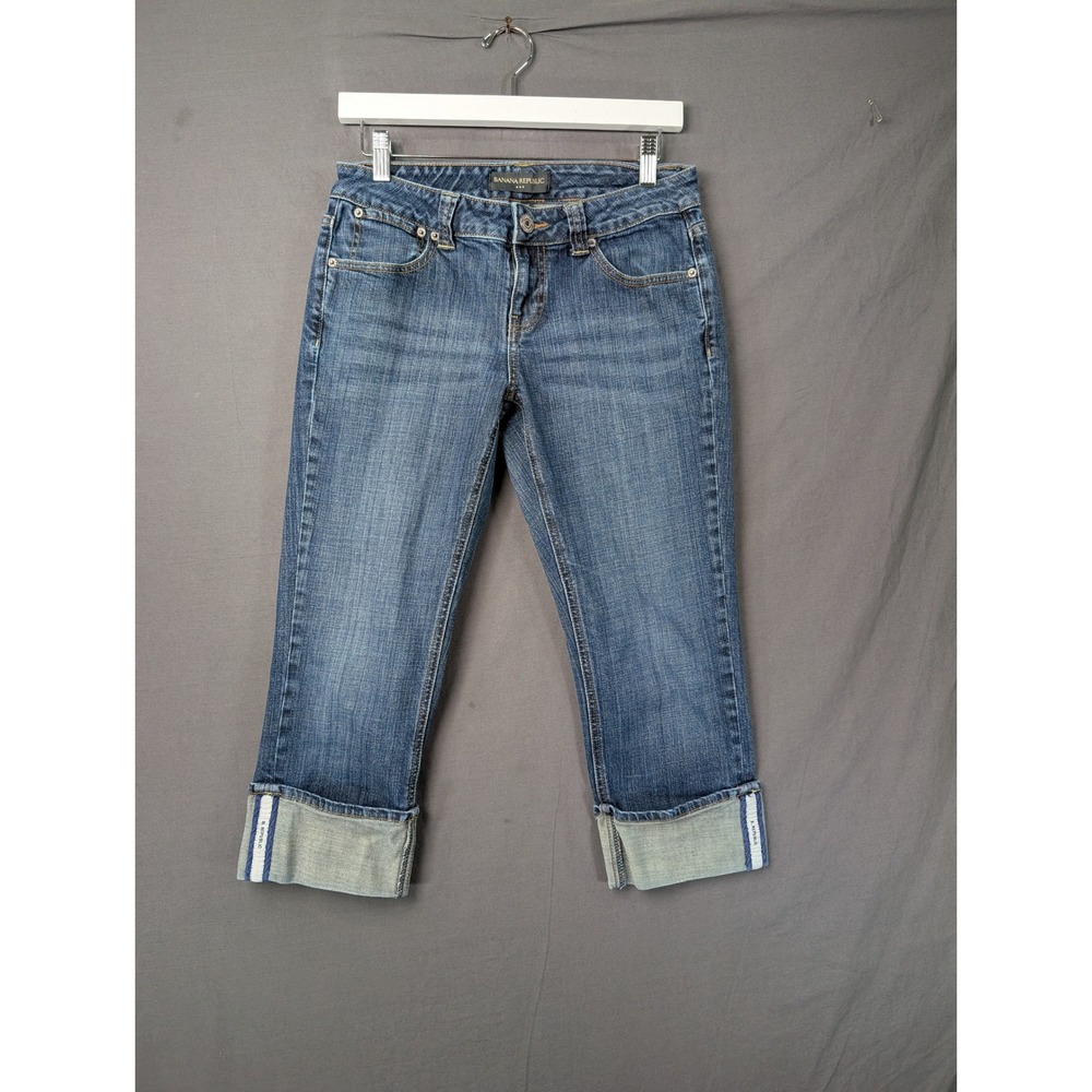 Banana Republic Womens Blue Denim Cuffed Capri Jeans Size 6